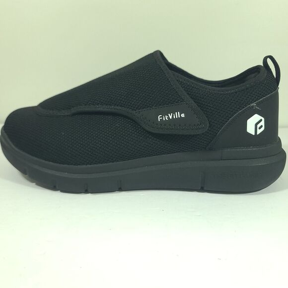 FitVille Mens SZ 12.5 EEW Black EasyTop Wings Diabetic Shoes Comfort Slip On NEW